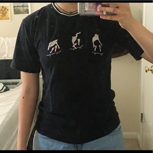 Embroidered black vintage aesthetic skater shirt